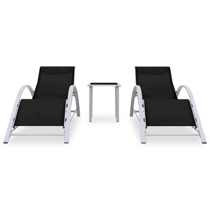 Sun Loungers 2 pcs with Table Aluminium Black