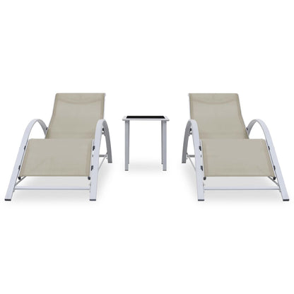 Sun Loungers 2 pcs with Table Aluminium Cream