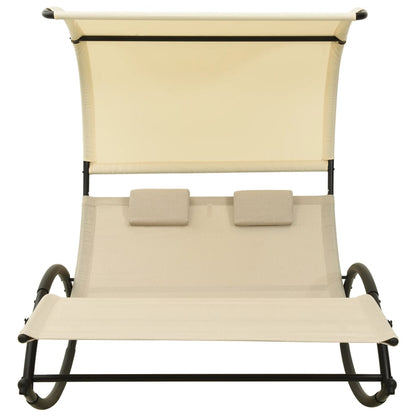 Double Sun Lounger with Canopy Textilene Cream