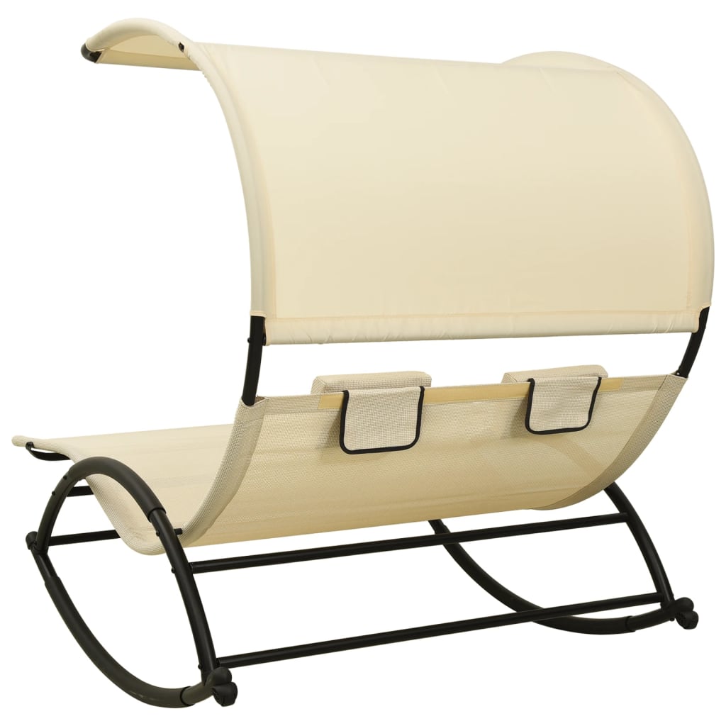 Double Sun Lounger with Canopy Textilene Cream