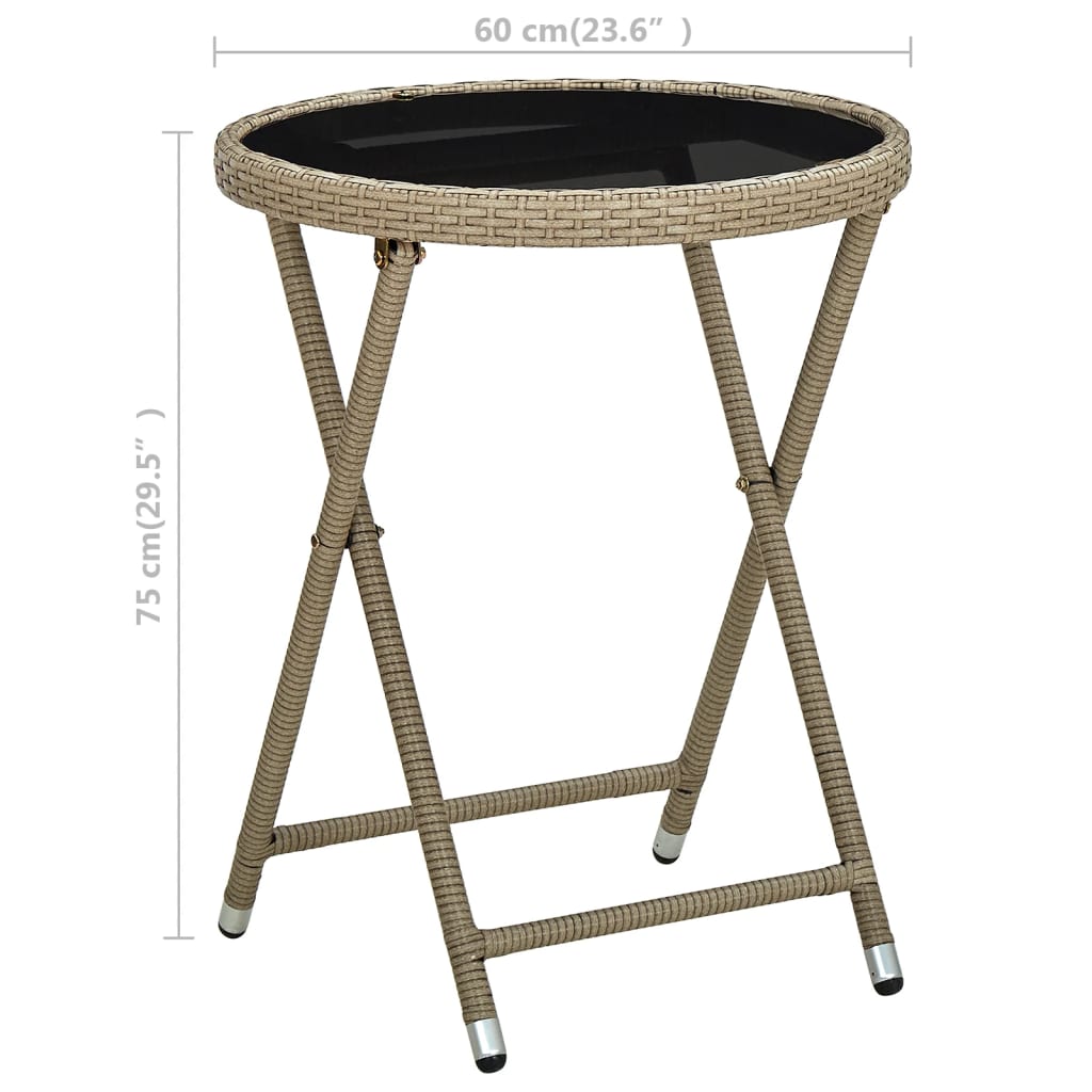 Tea Table Beige 60 cm Poly Rattan and Tempered Glass