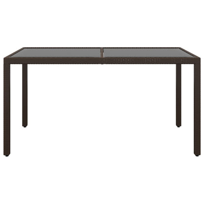 Garden Table 150x90x75 cm Tempered Glass and Poly Rattan Brown