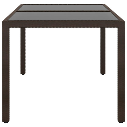 Garden Table 150x90x75 cm Tempered Glass and Poly Rattan Brown