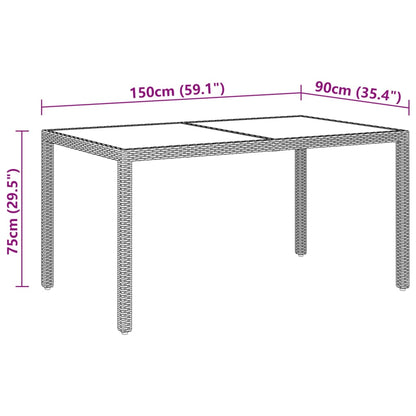 Garden Table 150x90x75 cm Tempered Glass and Poly Rattan Brown