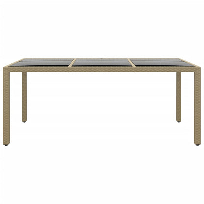 Garden Table 190x90x75 cm Tempered Glass and Poly Rattan Beige