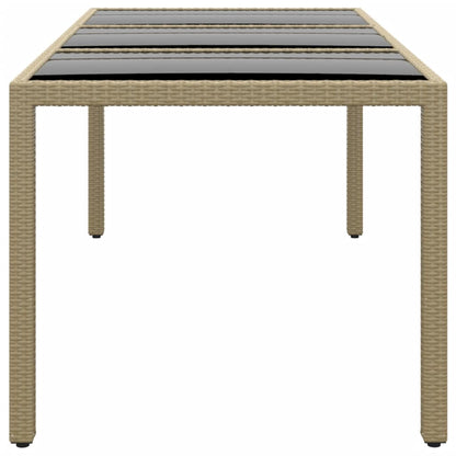 Garden Table 190x90x75 cm Tempered Glass and Poly Rattan Beige