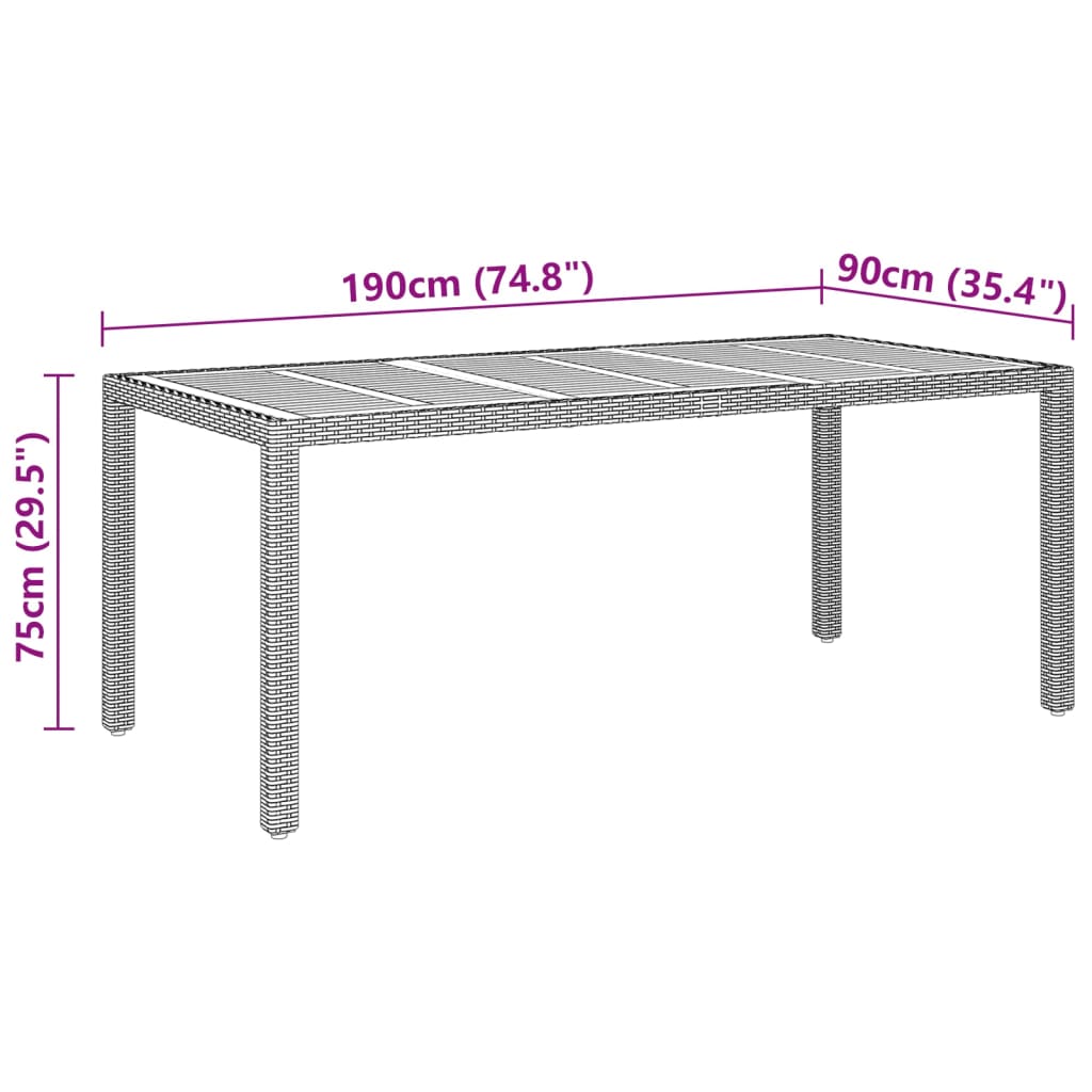 Garden Table 190x90x75 cm Acacia Wood and Poly Rattan Black