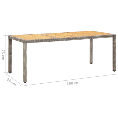 Garden Table Grey 190x90x75 cm Poly Rattan and Acacia Wood