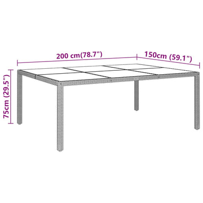 Garden Table 200x150x75 cm Tempered Glass and Poly Rattan Grey