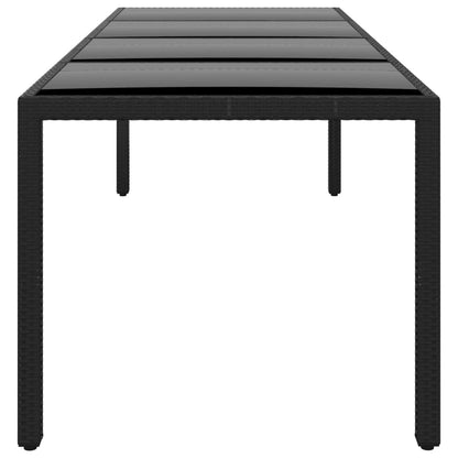 Garden Table 250x100x75 cm Tempered Glass and Poly Rattan Black