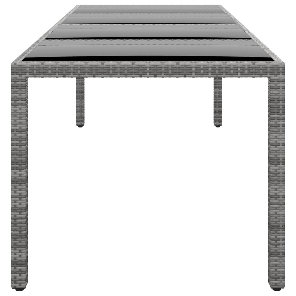 Garden Table 250x100x75 cm Tempered Glass and Poly Rattan Grey