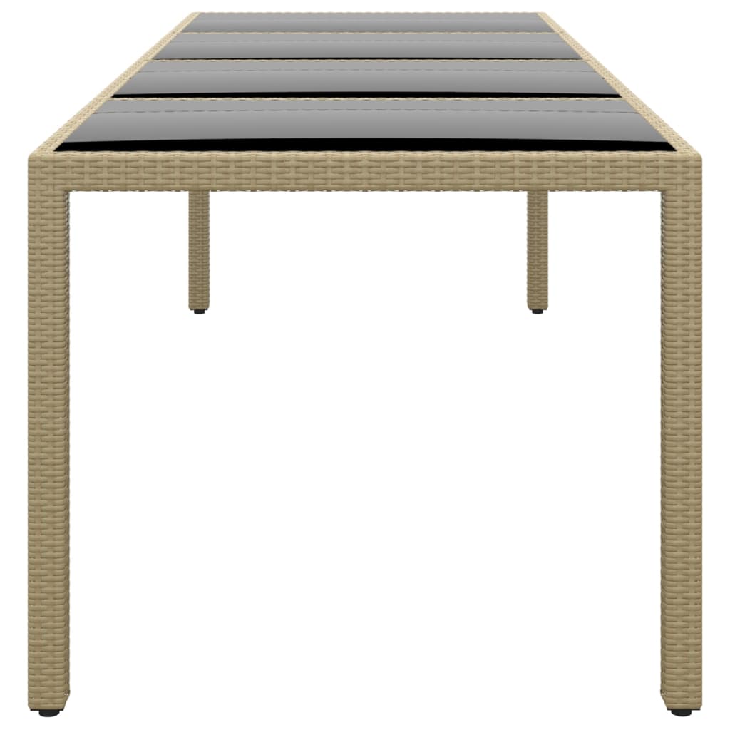 Garden Table with Glass Top Beige Poly Rattan