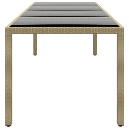 Garden Table with Glass Top Beige Poly Rattan