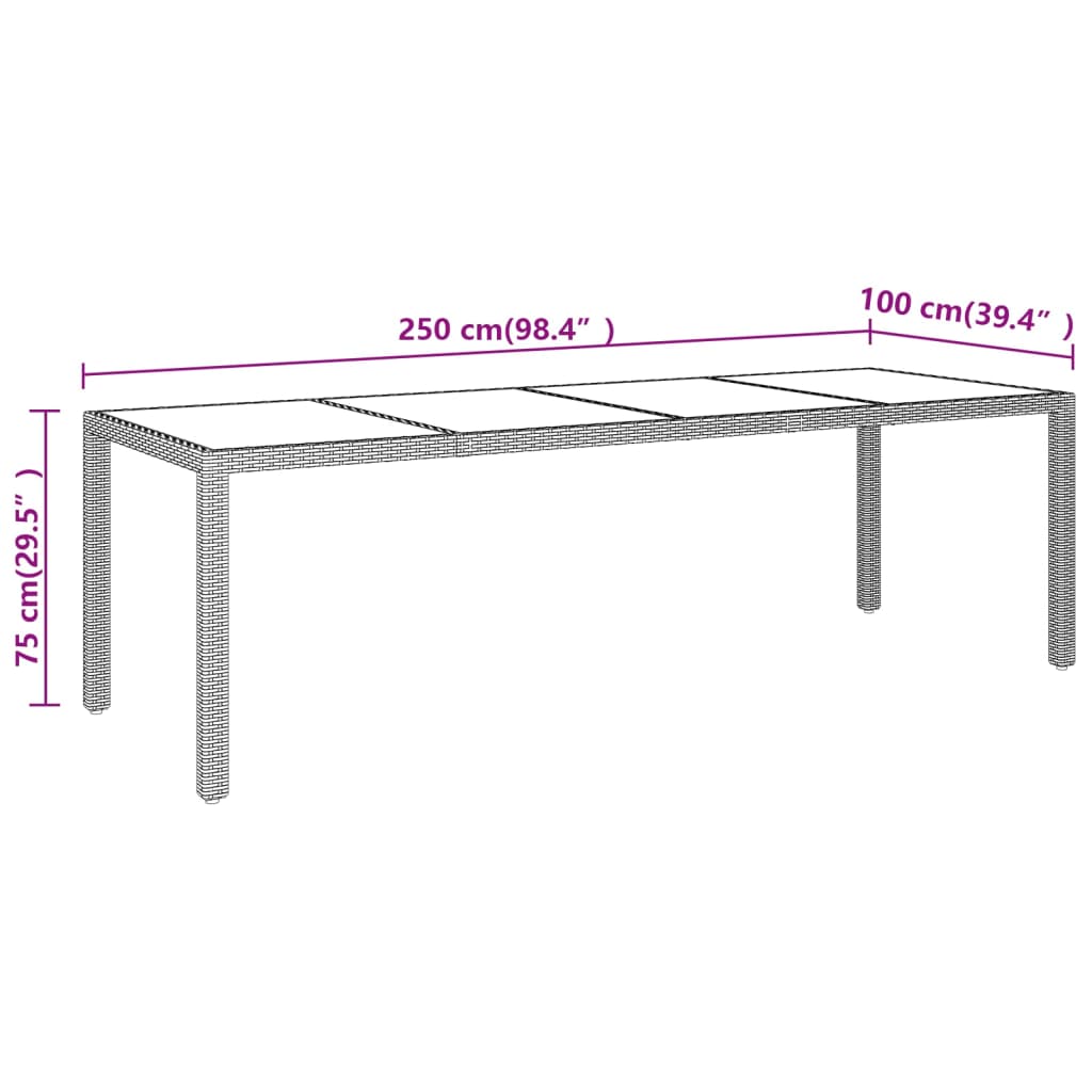 Garden Table with Glass Top Brown Poly Rattan