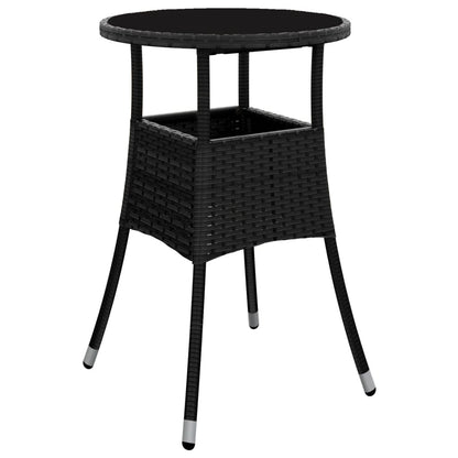 Garden Table Ã˜60x75 cm Tempered Glass and Poly Rattan Black