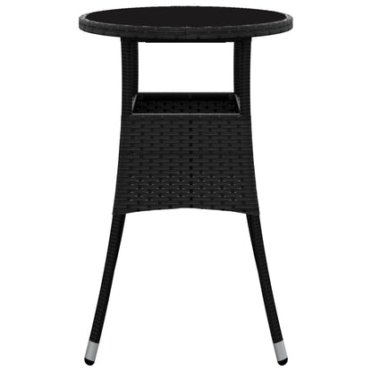 Garden Table Ã˜60x75 cm Tempered Glass and Poly Rattan Black