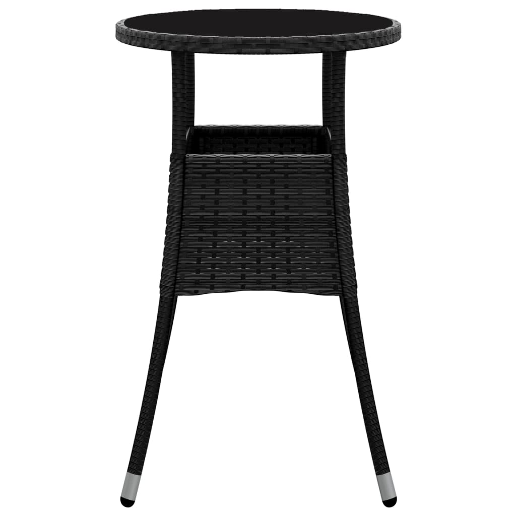 Garden Table Ã˜60x75 cm Tempered Glass and Poly Rattan Black