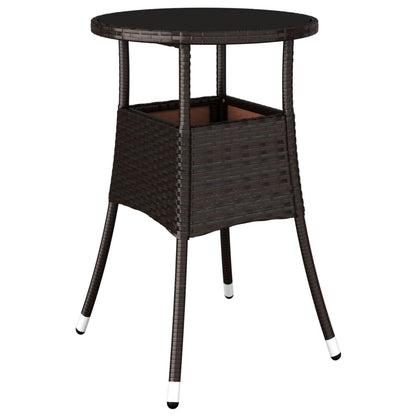 Garden Table Ã˜60x75 cm Tempered Glass and Poly Rattan Brown