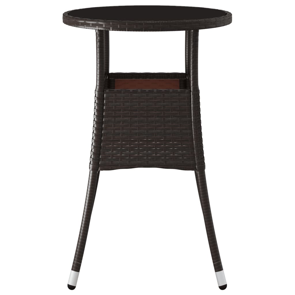 Garden Table Ã˜60x75 cm Tempered Glass and Poly Rattan Brown