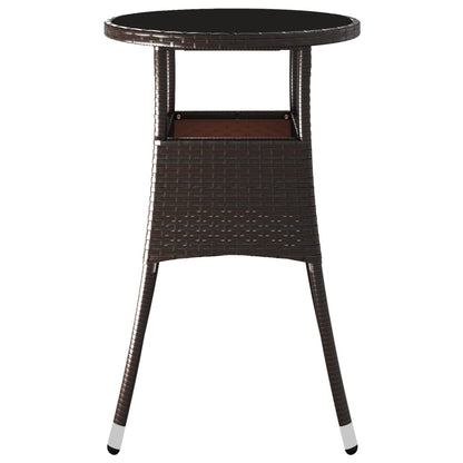 Garden Table Ã˜60x75 cm Tempered Glass and Poly Rattan Brown