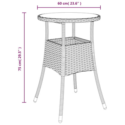 Garden Table Ã˜60x75 cm Tempered Glass and Poly Rattan Brown