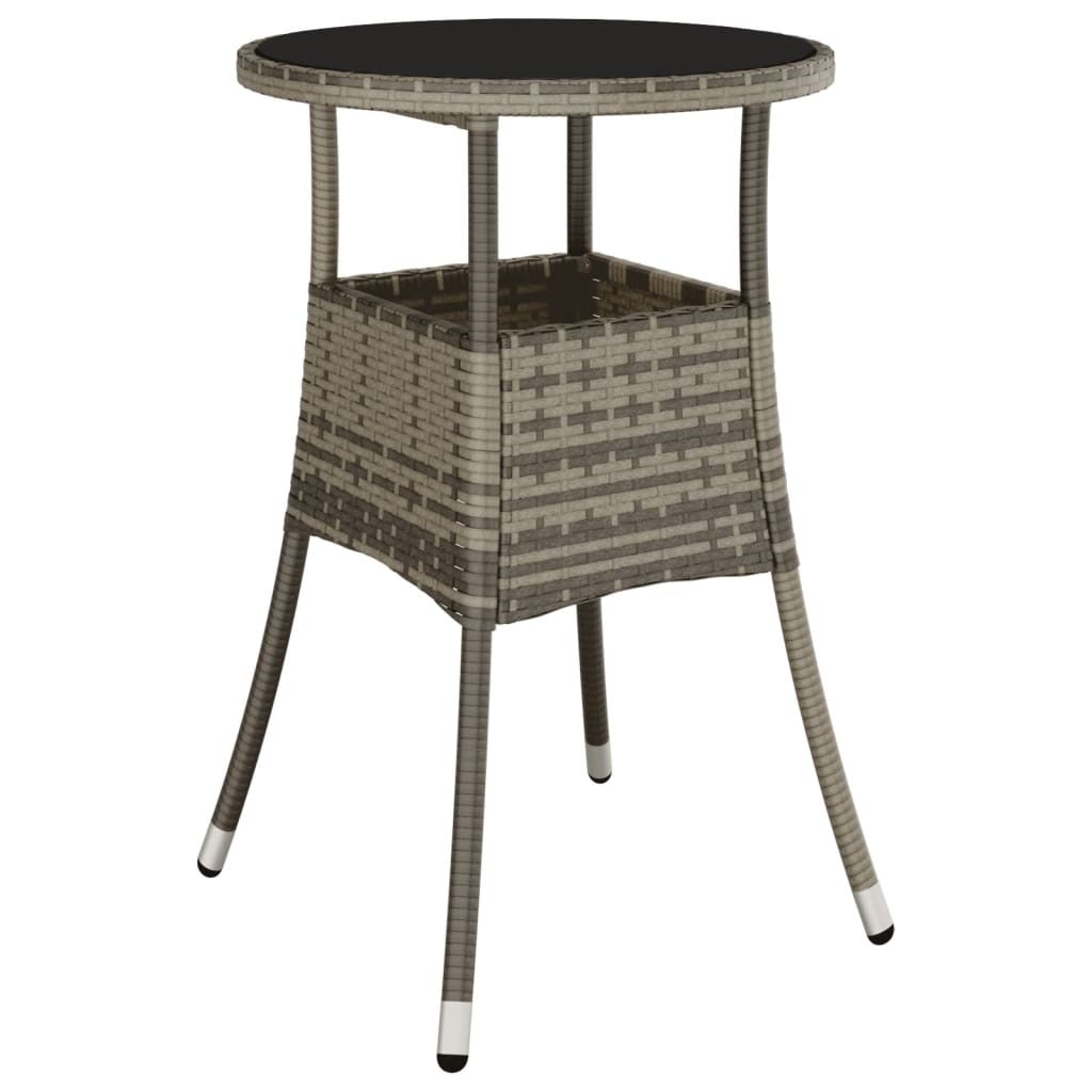 Garden Table Ã˜60x75 cm Tempered Glass and Poly Rattan Grey