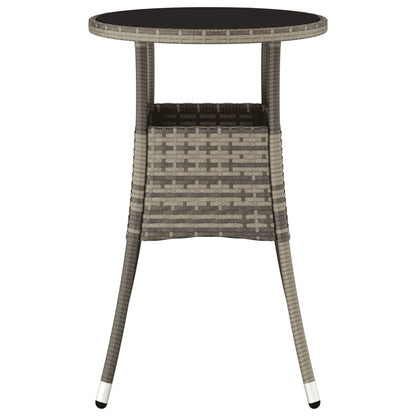 Garden Table Ã˜60x75 cm Tempered Glass and Poly Rattan Grey