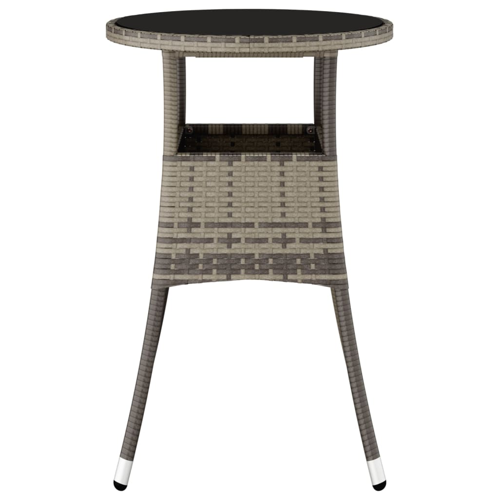 Garden Table Ã˜60x75 cm Tempered Glass and Poly Rattan Grey