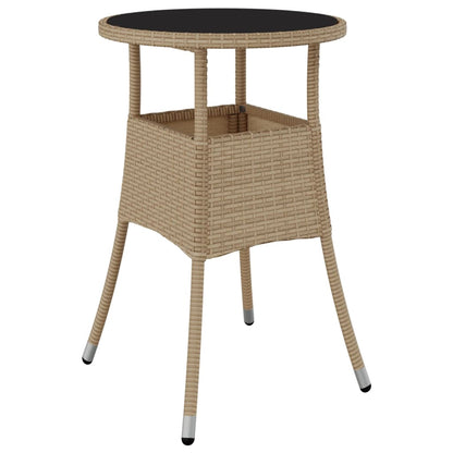 Garden Table Ã˜60x75 cm Tempered Glass and Poly Rattan Beige