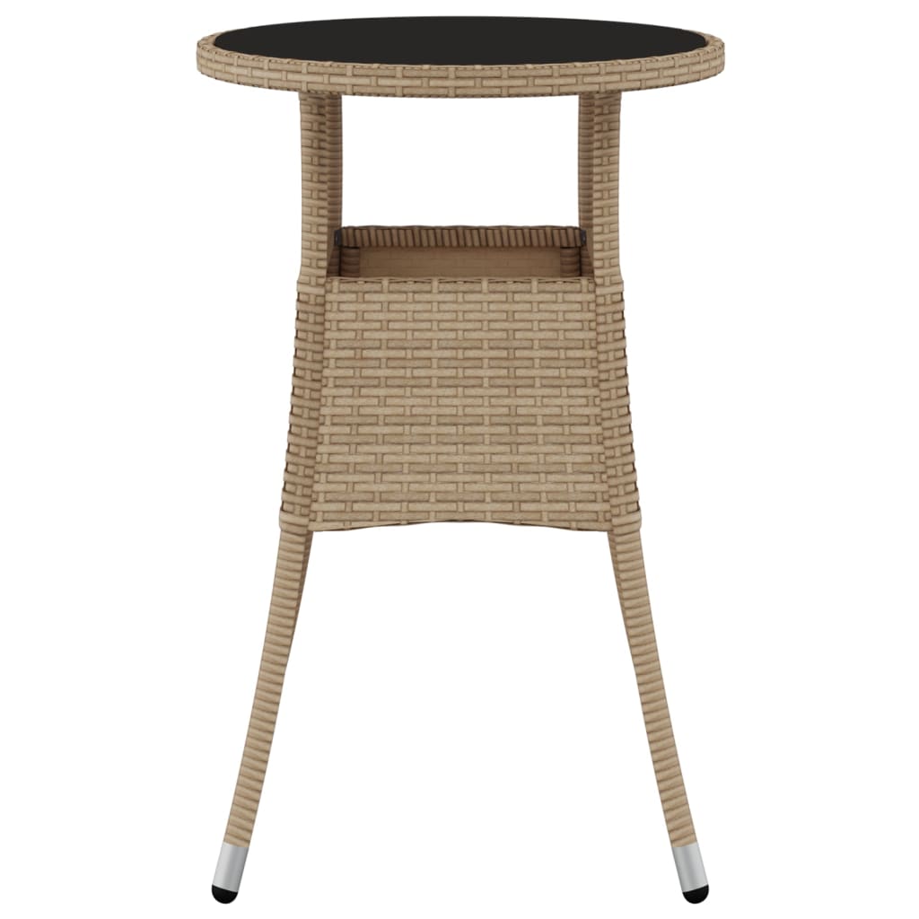 Garden Table Ã˜60x75 cm Tempered Glass and Poly Rattan Beige