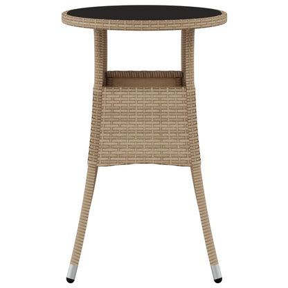 Garden Table Ã˜60x75 cm Tempered Glass and Poly Rattan Beige