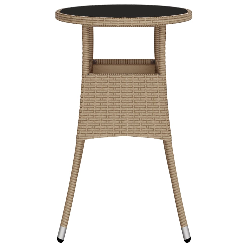 Garden Table Ã˜60x75 cm Tempered Glass and Poly Rattan Beige