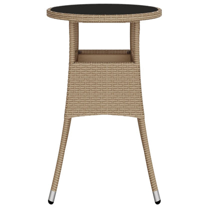 Garden Table Ã˜60x75 cm Tempered Glass and Poly Rattan Beige