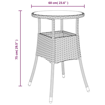 Garden Table Ã˜60x75 cm Tempered Glass and Poly Rattan Beige