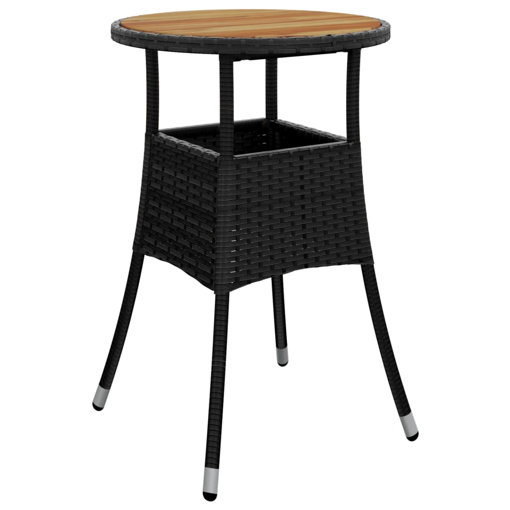 Garden Table Ã˜60x75 cm Acacia Wood and Poly Rattan Black