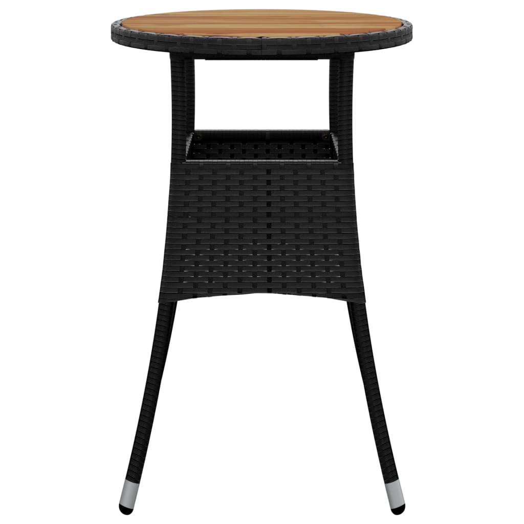 Garden Table Ã˜60x75 cm Acacia Wood and Poly Rattan Black