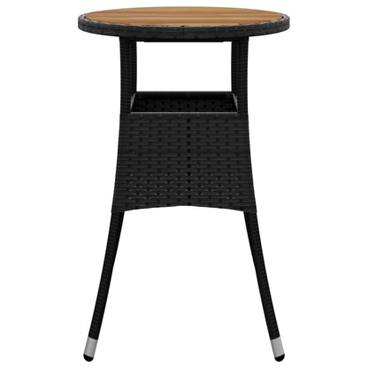 Garden Table Ã˜60x75 cm Acacia Wood and Poly Rattan Black