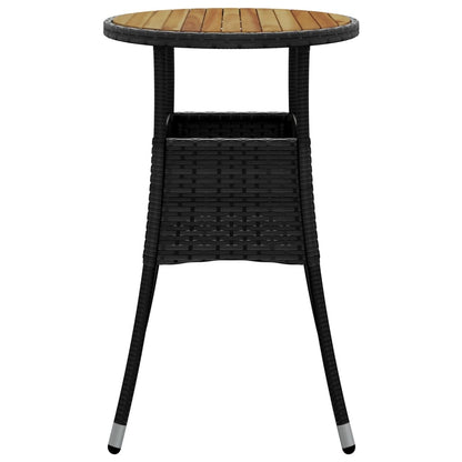 Garden Table Ã˜60x75 cm Acacia Wood and Poly Rattan Black