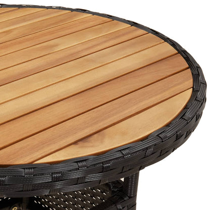 Garden Table Ã˜60x75 cm Acacia Wood and Poly Rattan Black