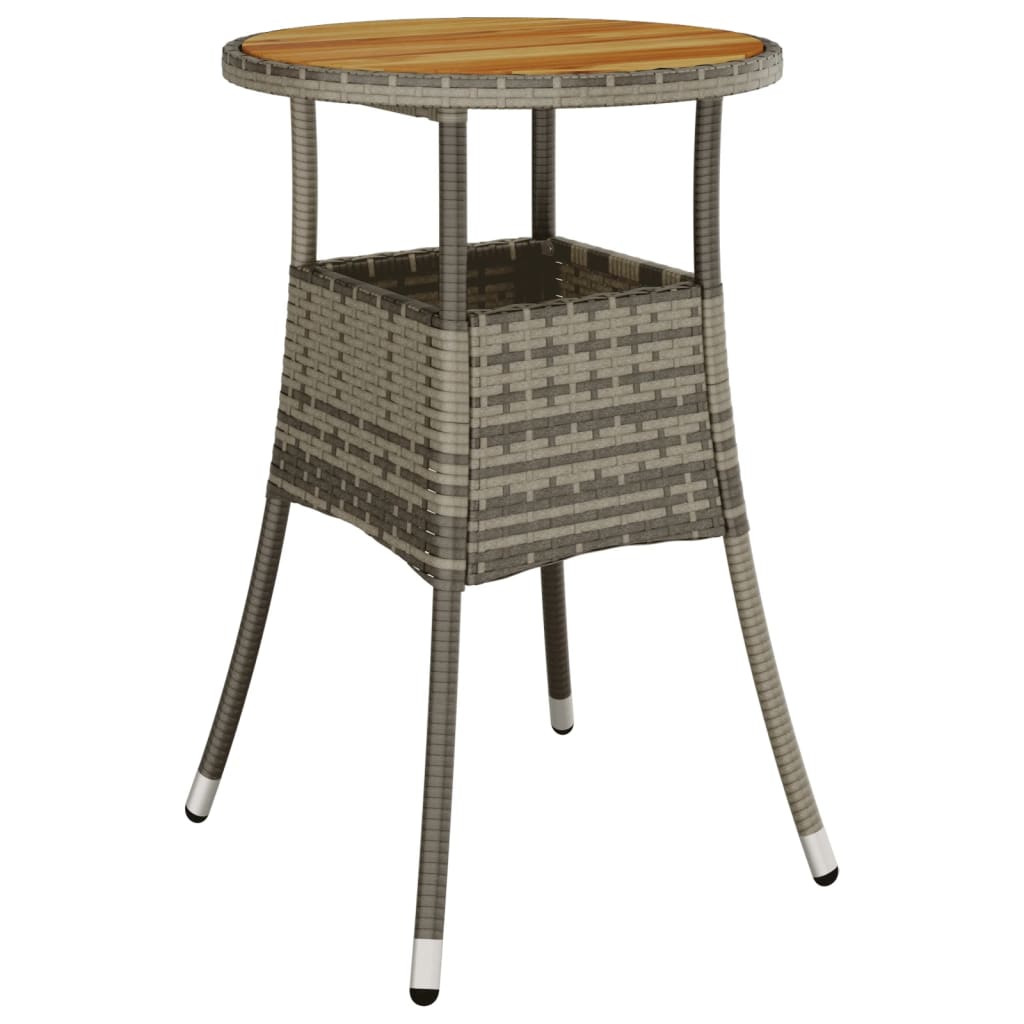 Garden Table Ã˜60x75 cm Acacia Wood and Poly Rattan Grey