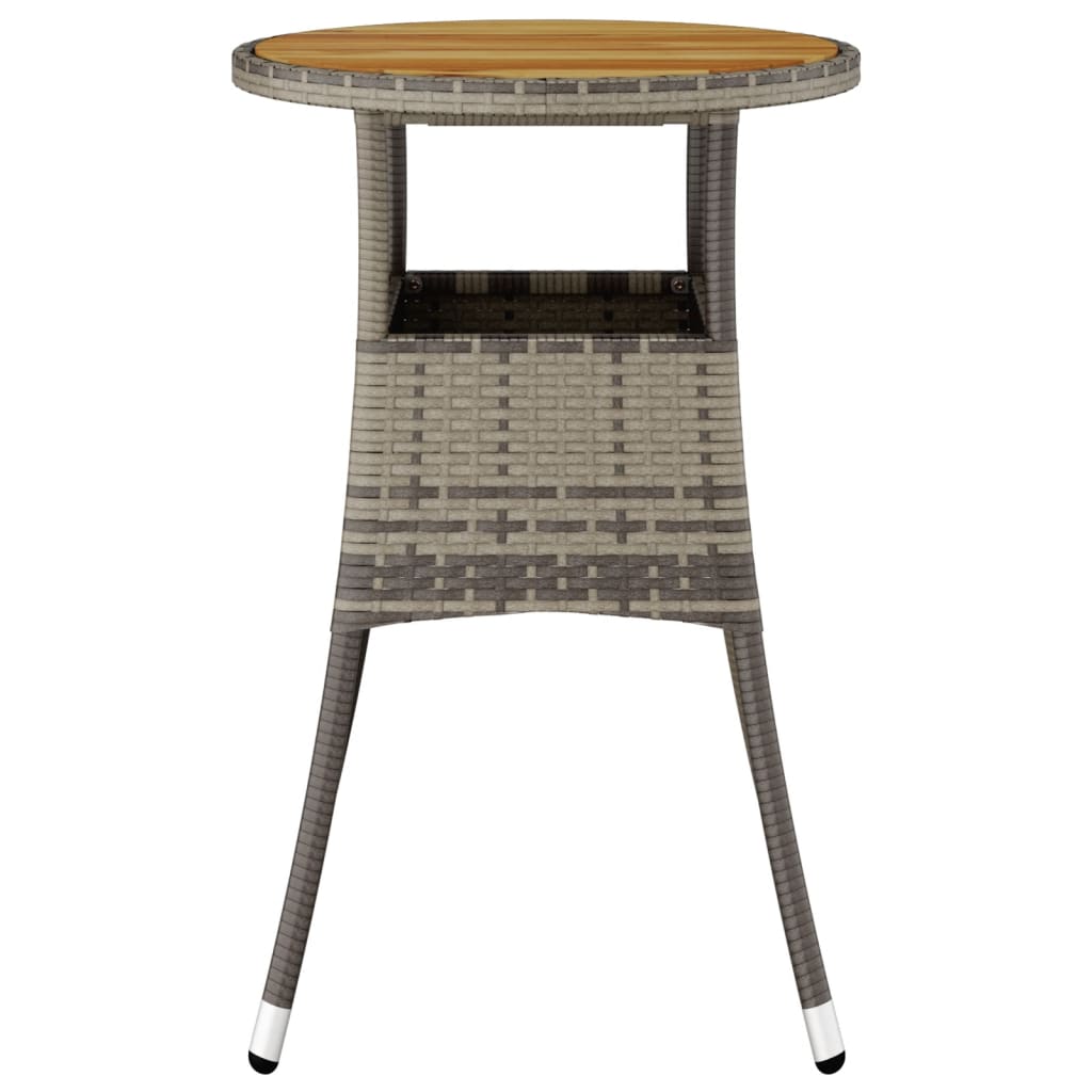 Garden Table Ã˜60x75 cm Acacia Wood and Poly Rattan Grey