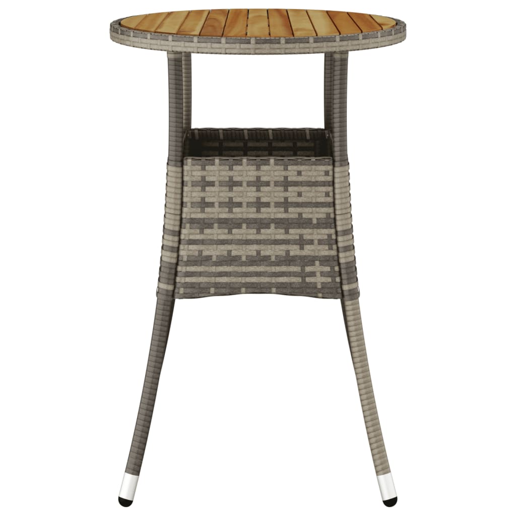 Garden Table Ã˜60x75 cm Acacia Wood and Poly Rattan Grey