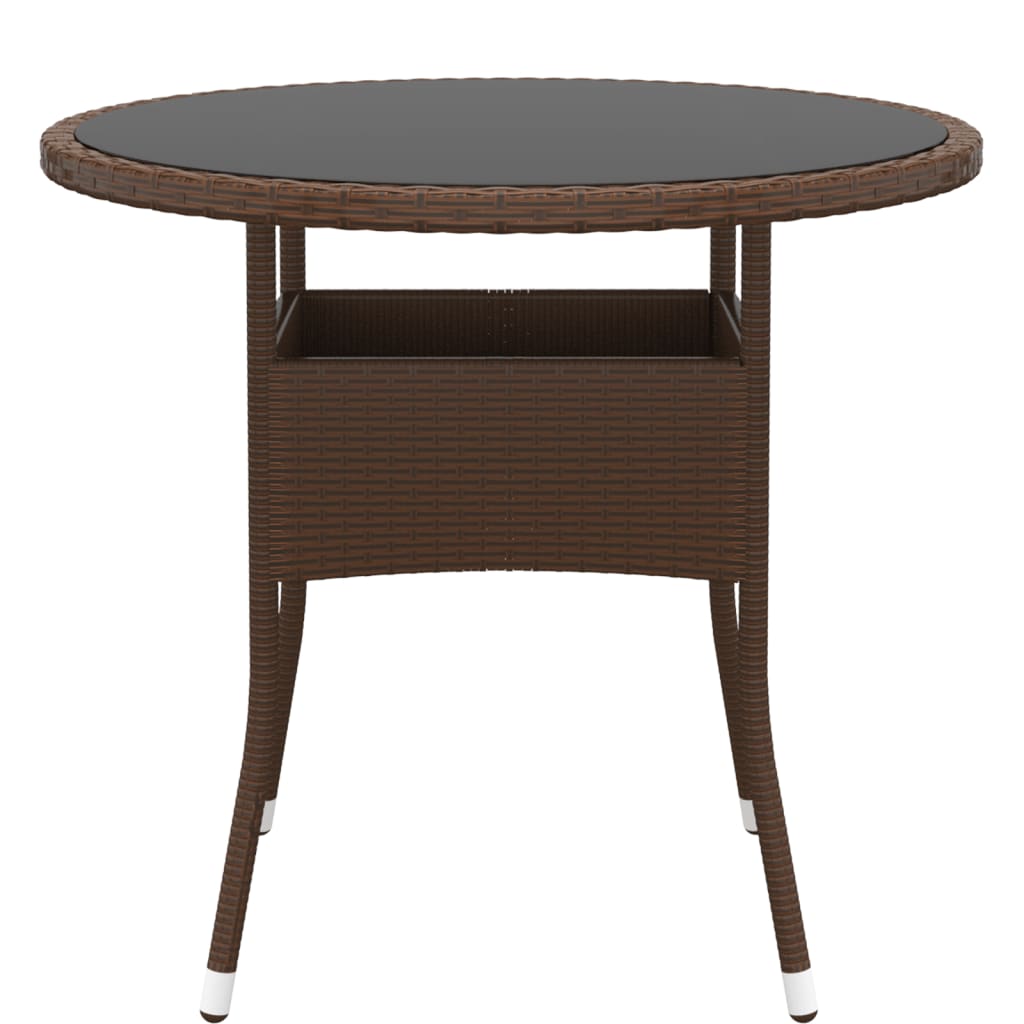 Garden Table Ã˜80x75 cm Tempered Glass and Poly Rattan Brown