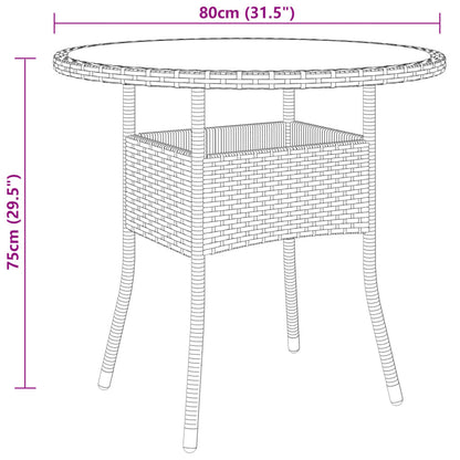 Garden Table Ã˜80x75 cm Tempered Glass and Poly Rattan Brown