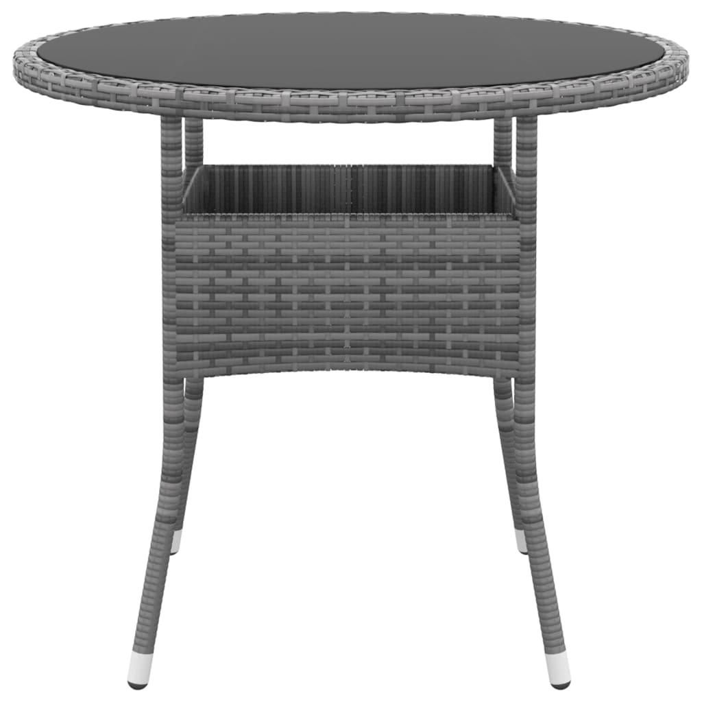 Garden Table Ã˜80x75 cm Tempered Glass and Poly Rattan Grey