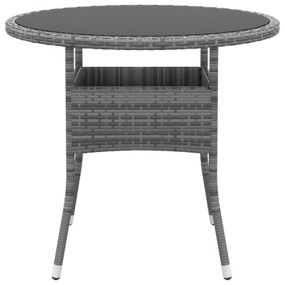 Garden Table Ã˜80x75 cm Tempered Glass and Poly Rattan Grey