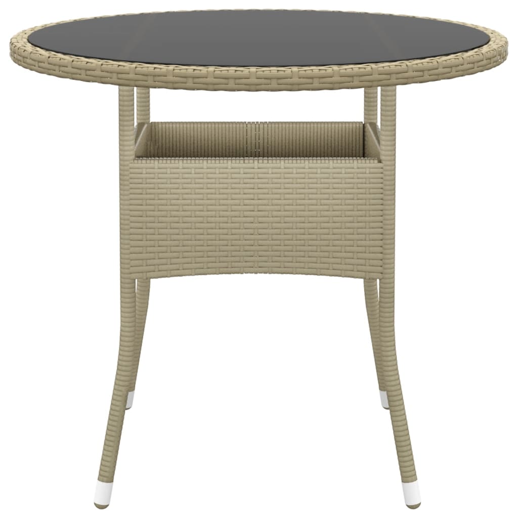 Garden Table Ã˜80x75 cm Tempered Glass and Poly Rattan Beige