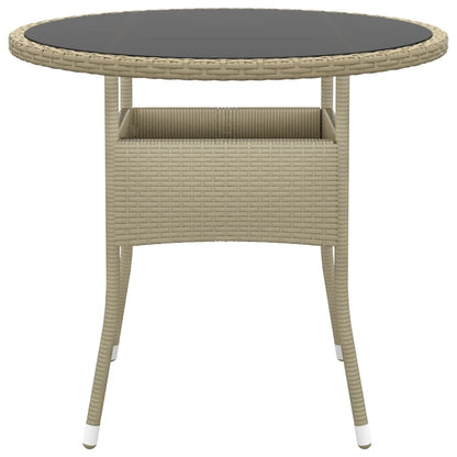 Garden Table Ã˜80x75 cm Tempered Glass and Poly Rattan Beige