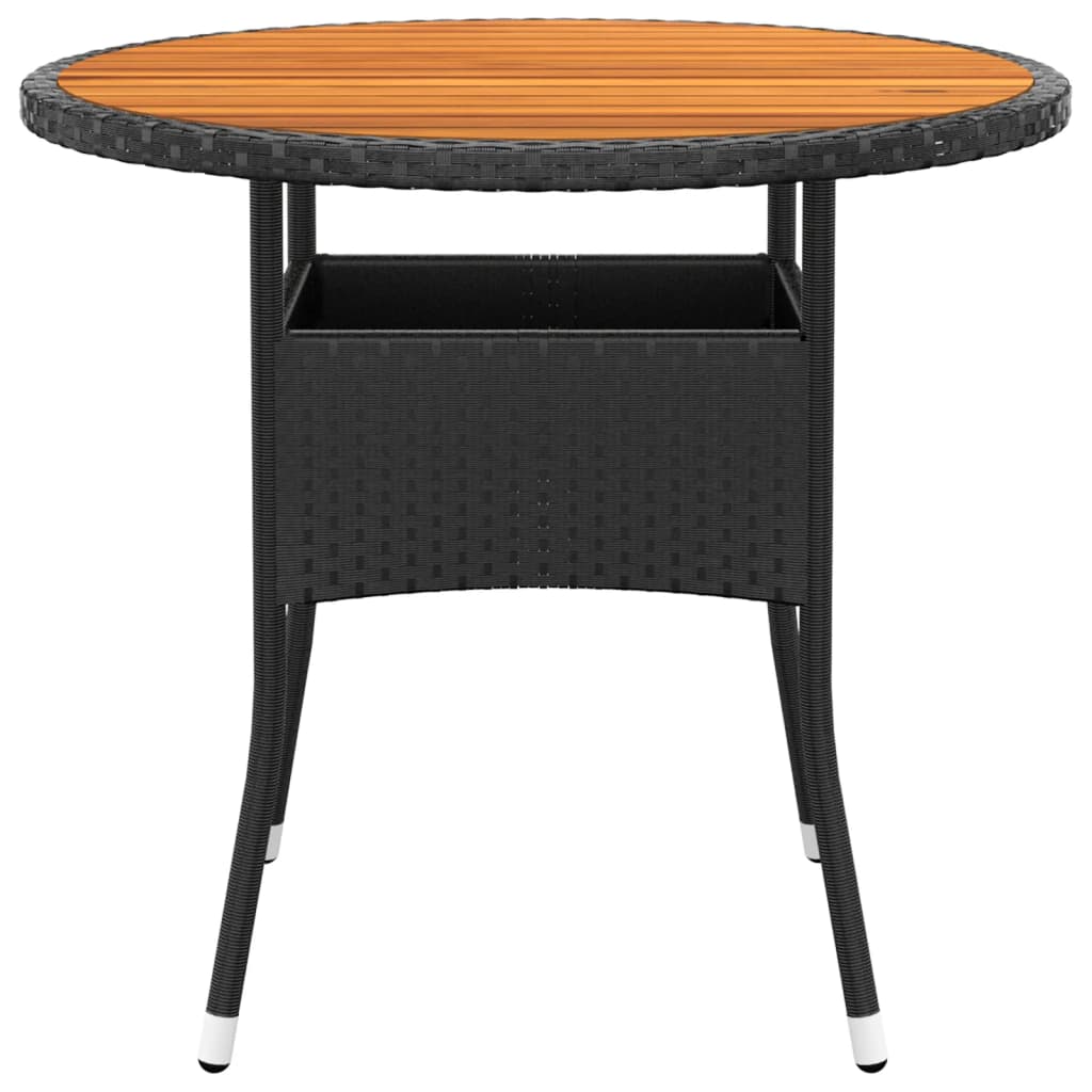 Garden Table Ã˜80x75 cm Acacia Wood and Poly Rattan Black