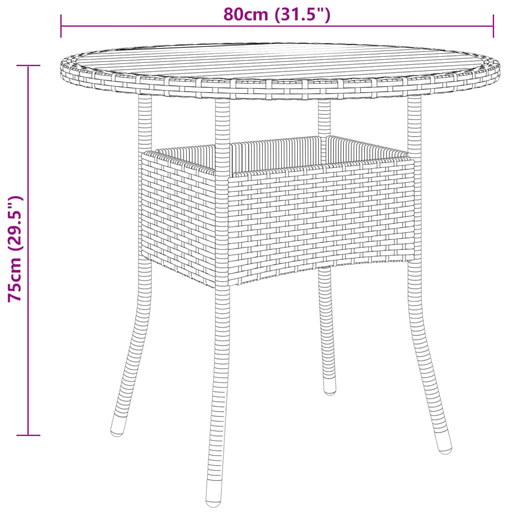 Garden Table Ã˜80x75 cm Acacia Wood and Poly Rattan Black